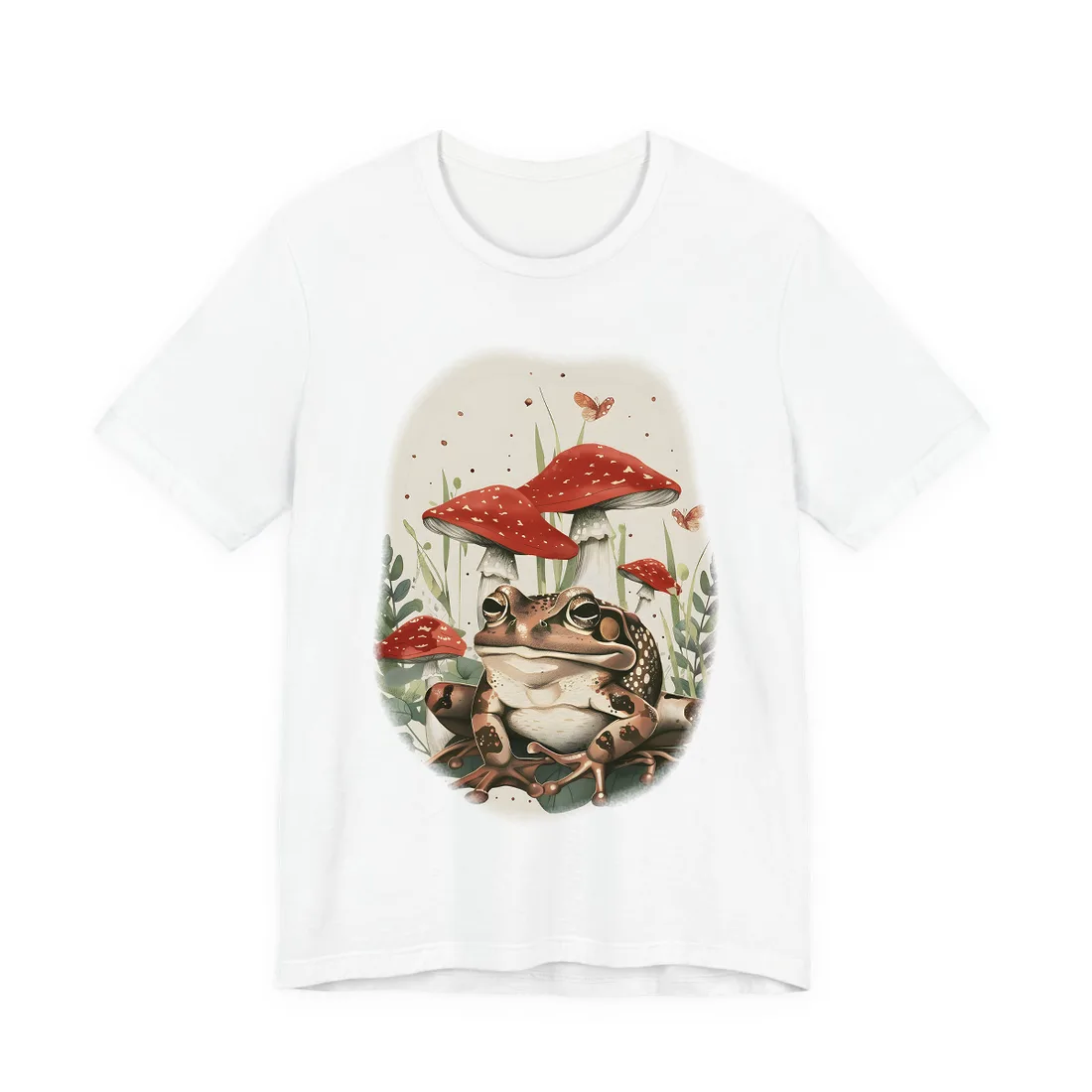 Retro Frog Smile: Colorful Mushroom Friends - T-Shirt (White)
