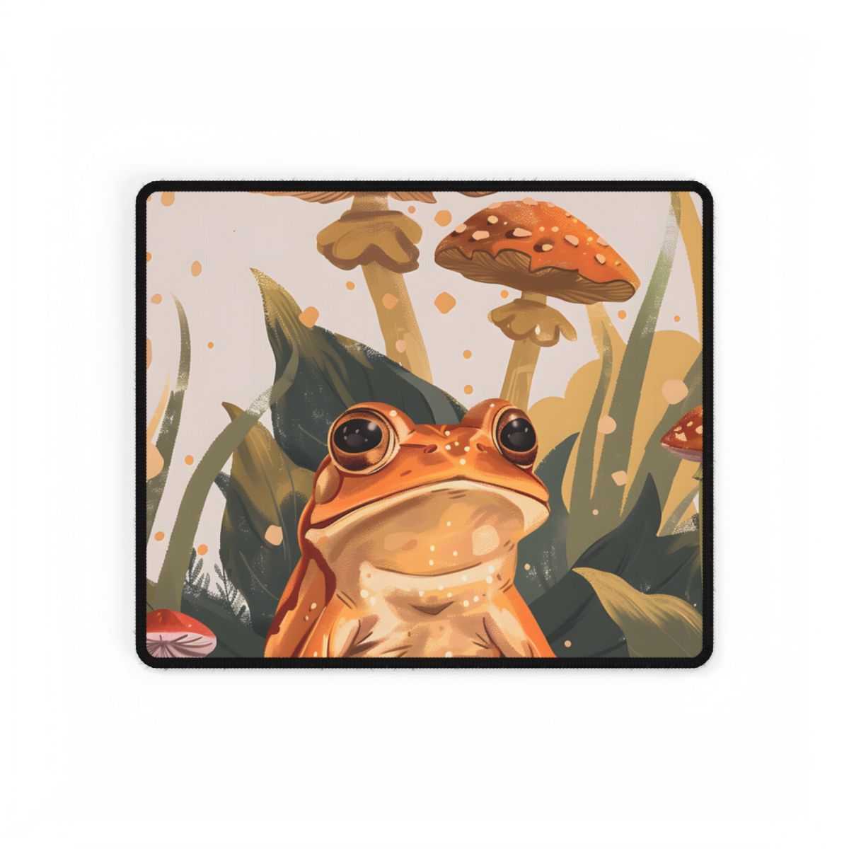 Retro Frog's Smile: Colorful Mushroom Illustration - Desk Mat