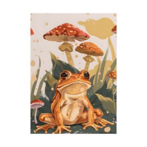 Orange Frog Among Mushrooms Poster