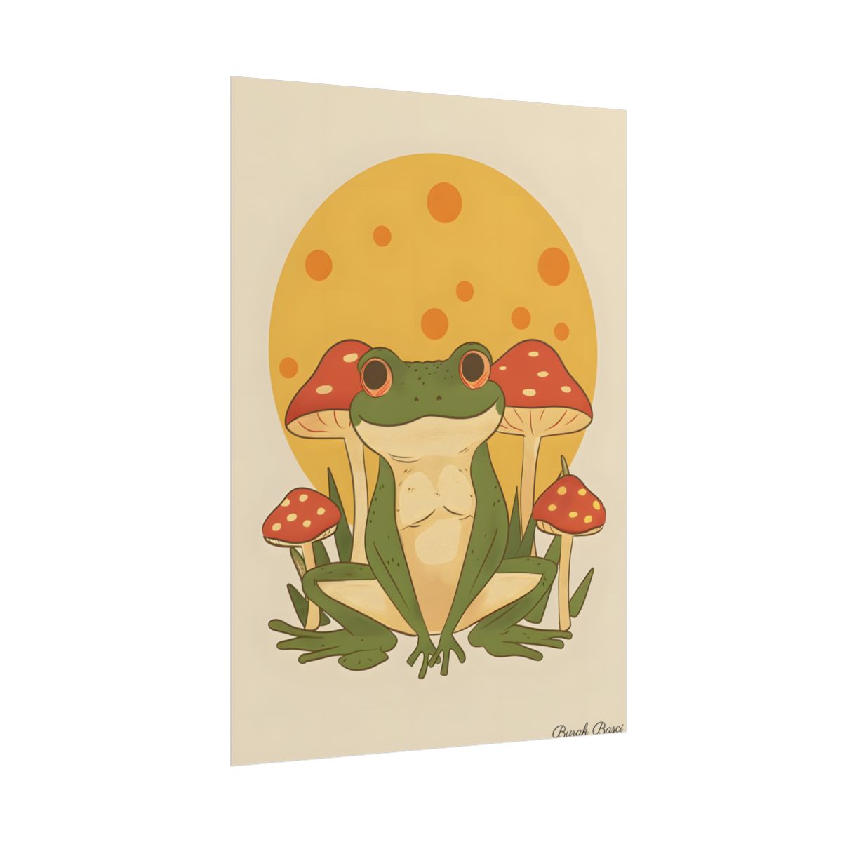 Retro Frog's Sunny Mushroom Meetup: Whimsical Artwork - Poster