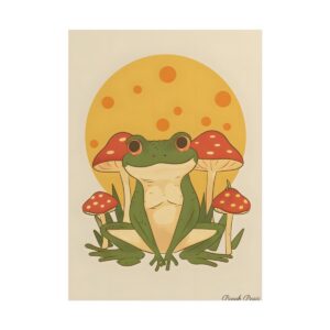 Frog Sitting with Mushrooms Poster