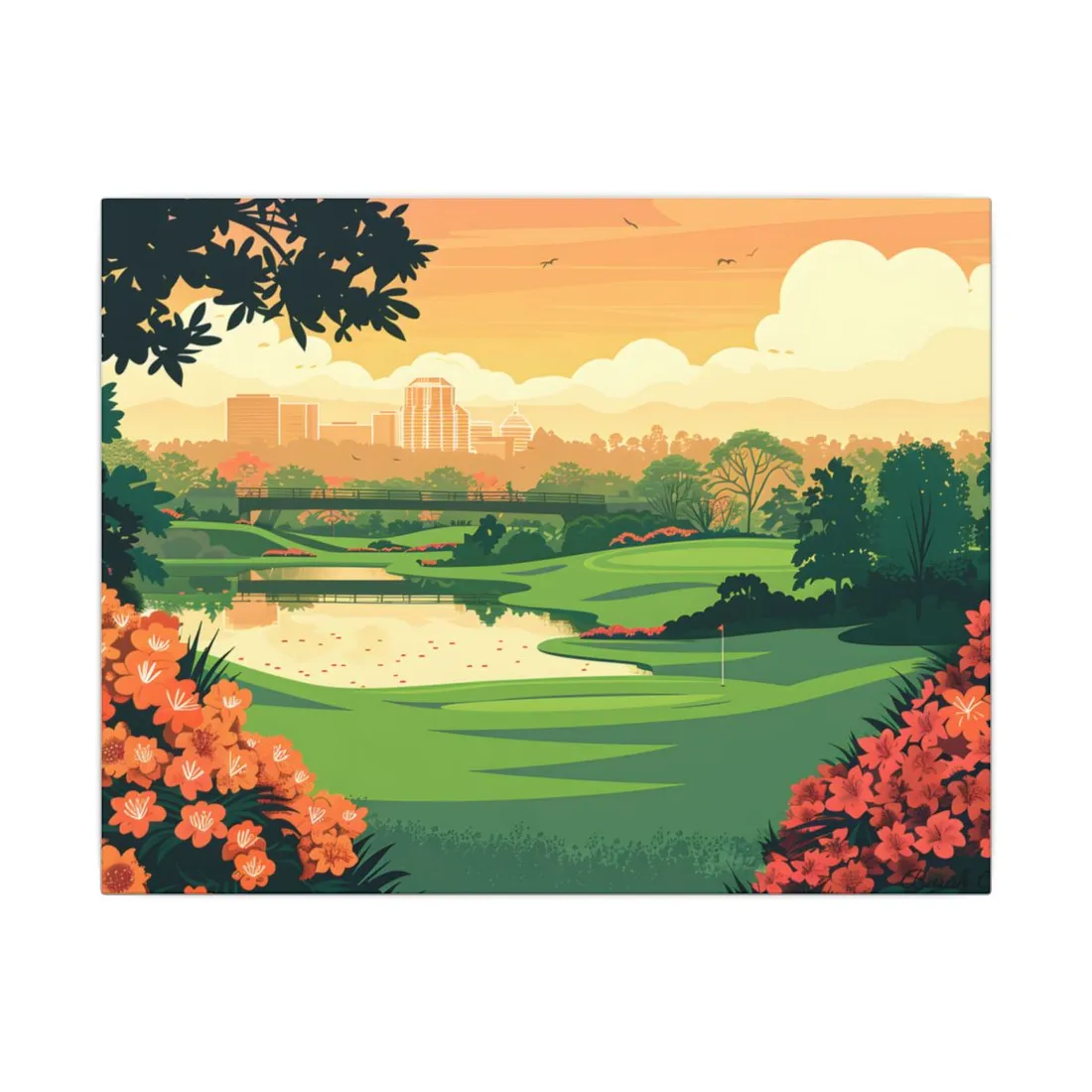 Retro Golf Illustration: Augusta National Georgia - Canvas