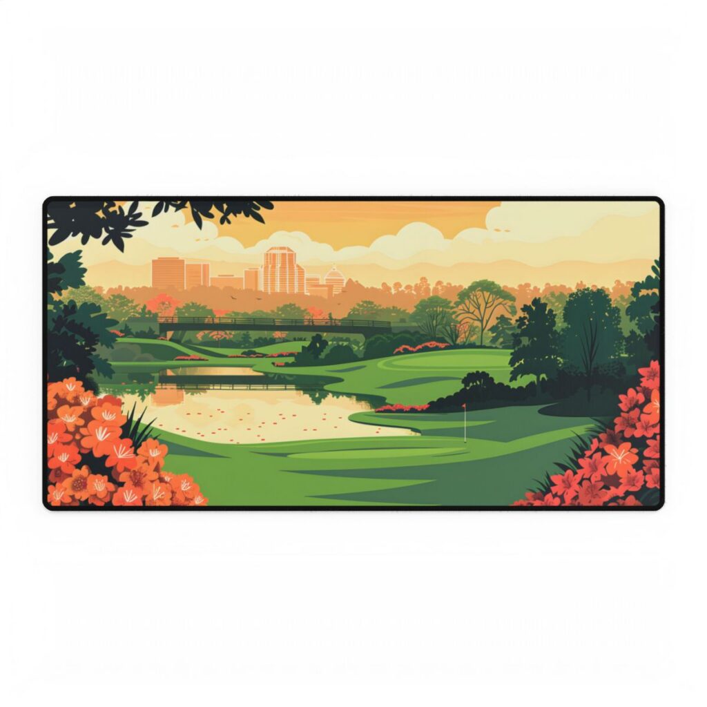 Retro Golf Illustration: Augusta National Georgia - Desk Mat