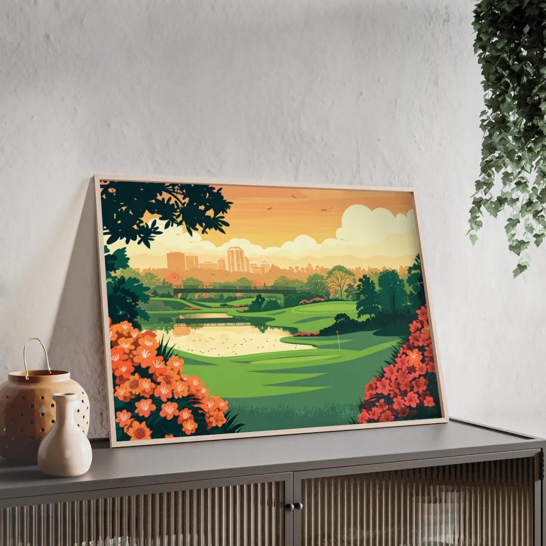 Retro Golf Illustration: Augusta National Georgia - Framed Poster