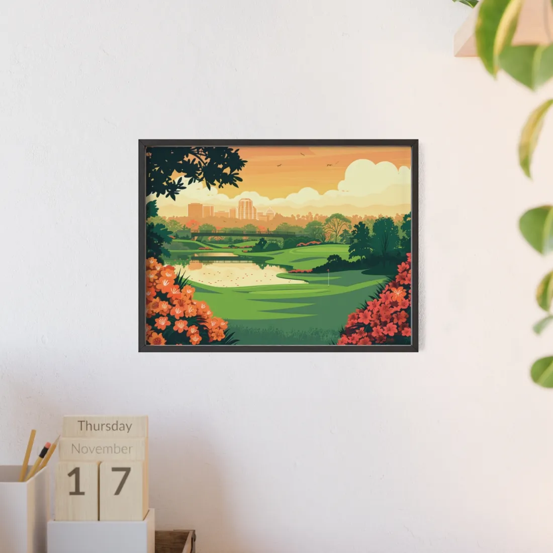 Retro Golf Illustration: Augusta National Georgia - Framed Poster