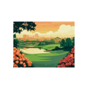 Golf Course at Sunset Metal Poster