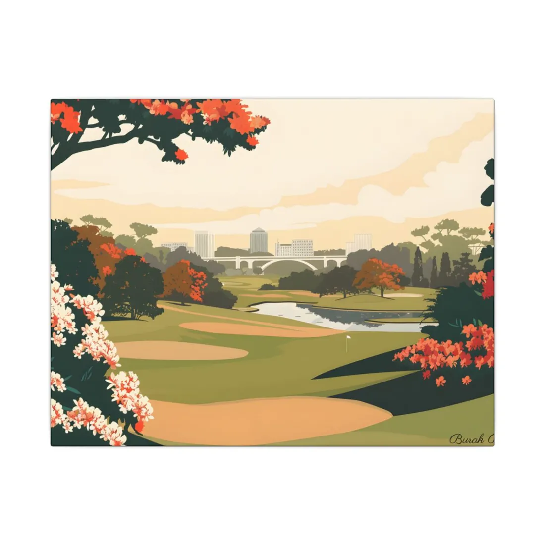 Retro Golf Illustration: Classic Course Art - Canvas