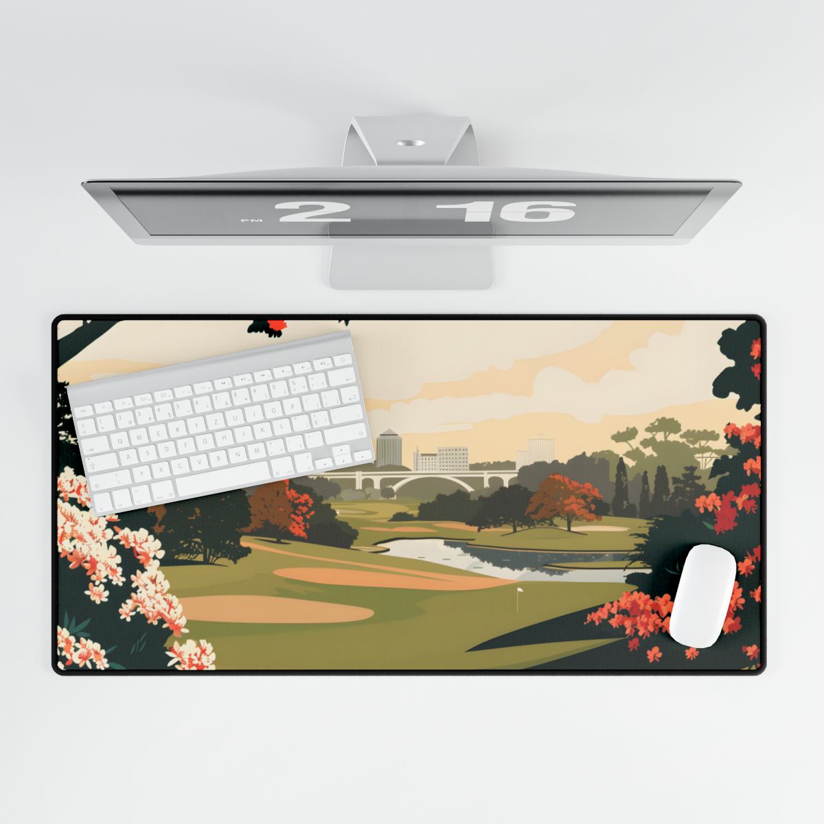 Retro Golf Illustration: Classic Course Art - Desk Mat