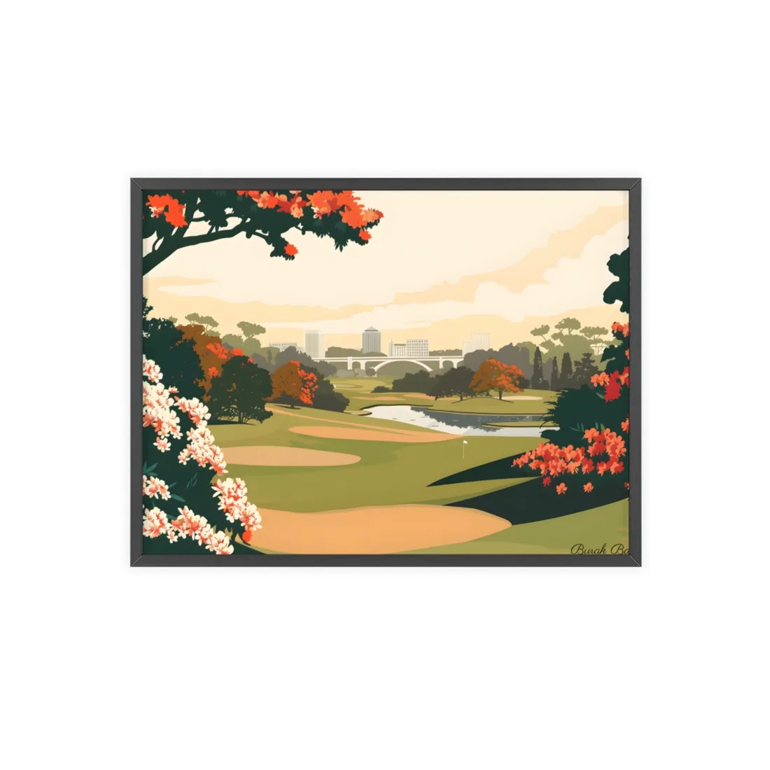 Retro Golf Illustration: Classic Course Art - Framed Poster
