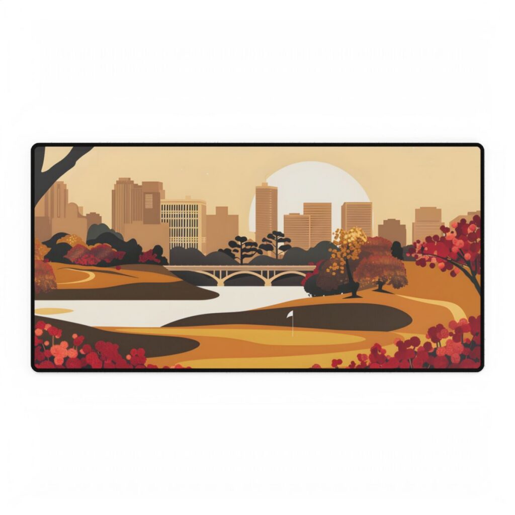Retro Golf Illustration: Classic Course Scene - Desk Mat