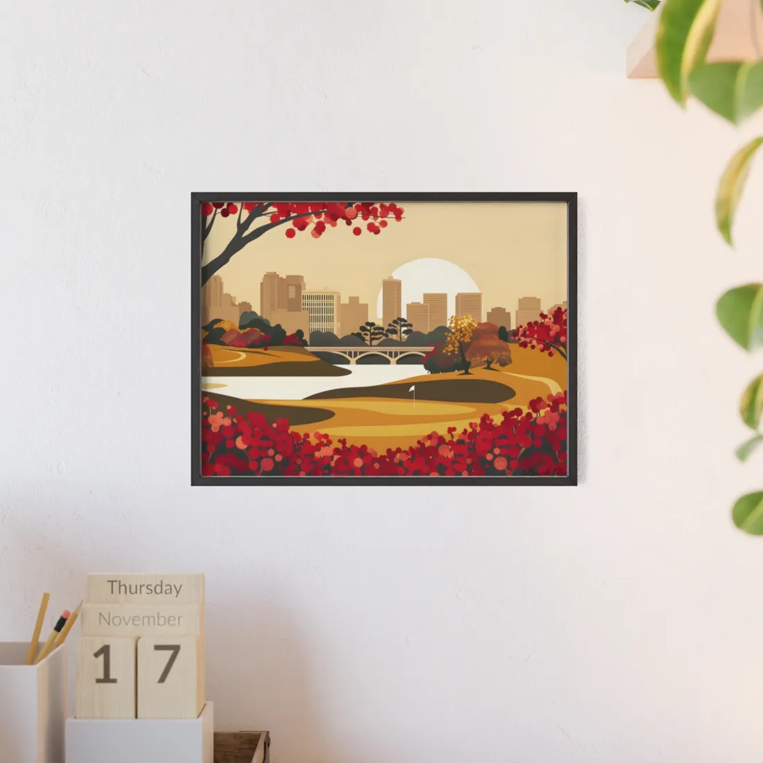 Retro Golf Illustration: Classic Course Scene - Framed Poster