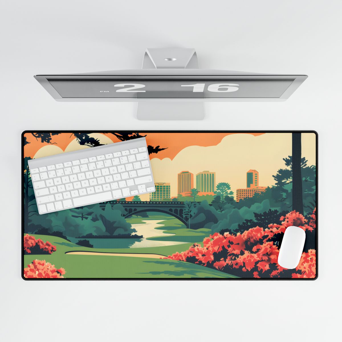 Retro Golf Scene at Augusta: Classic Artwork - Desk Mat