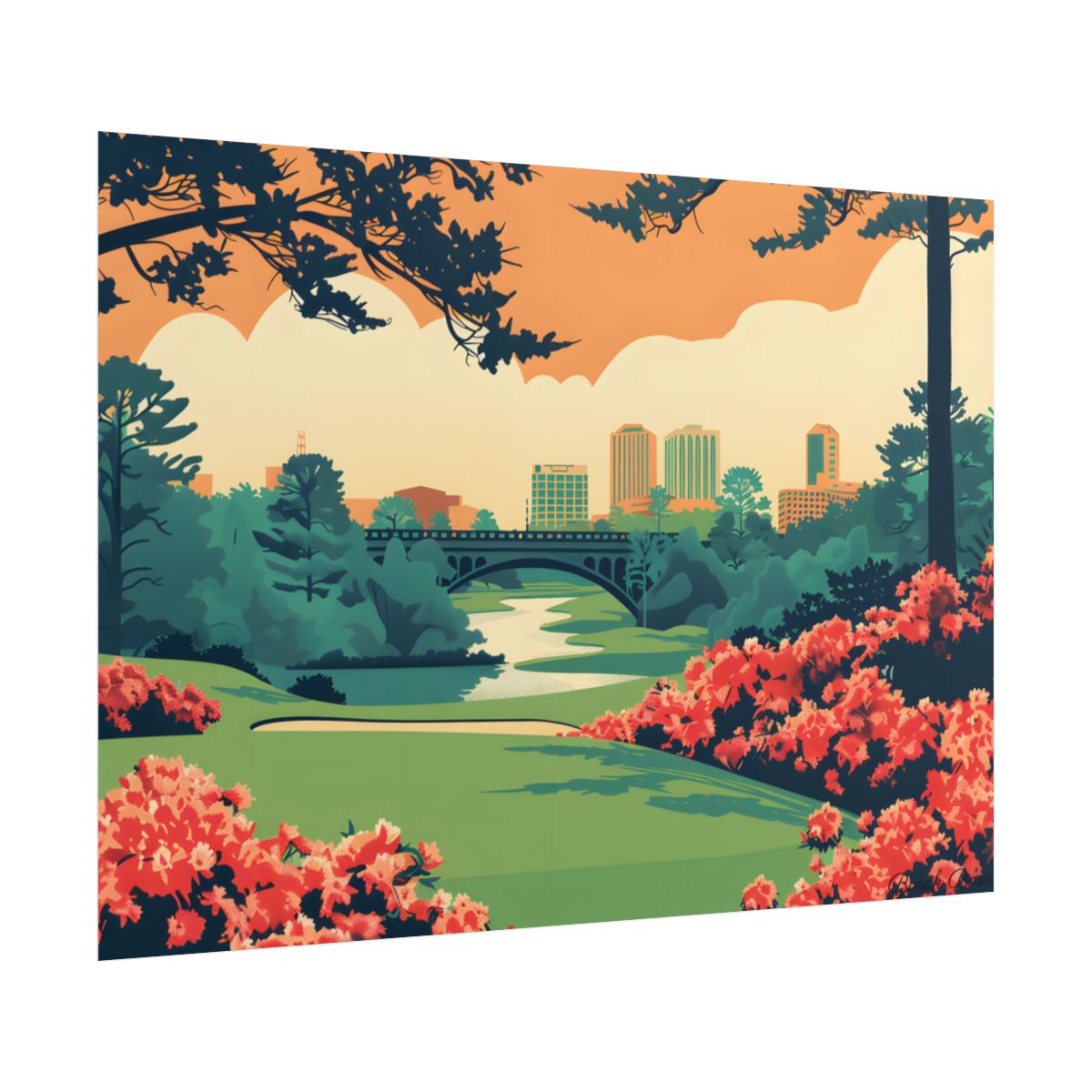 Retro Golf Scene at Augusta: Classic Artwork - Poster