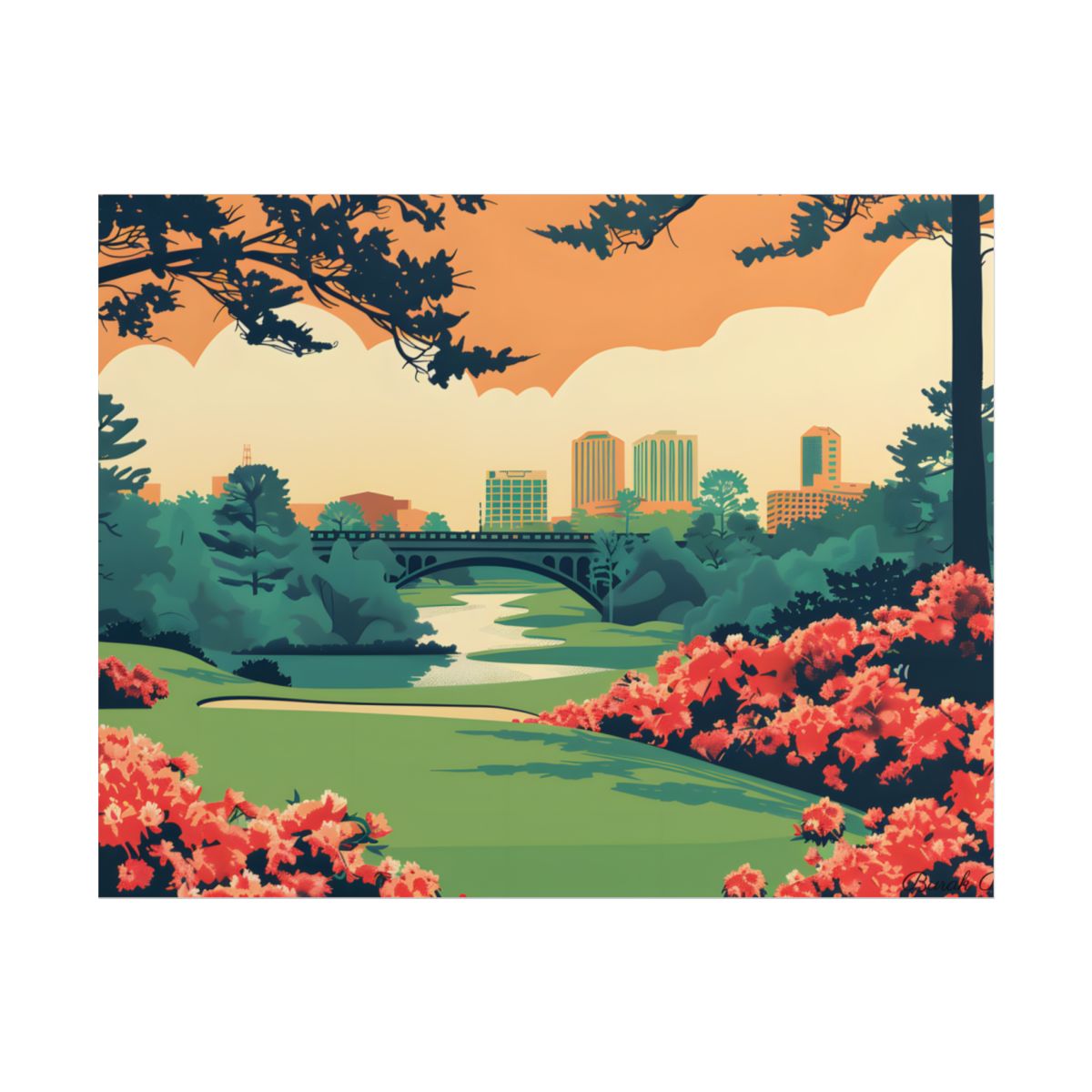 Retro Golf Scene at Augusta: Classic Artwork - Poster