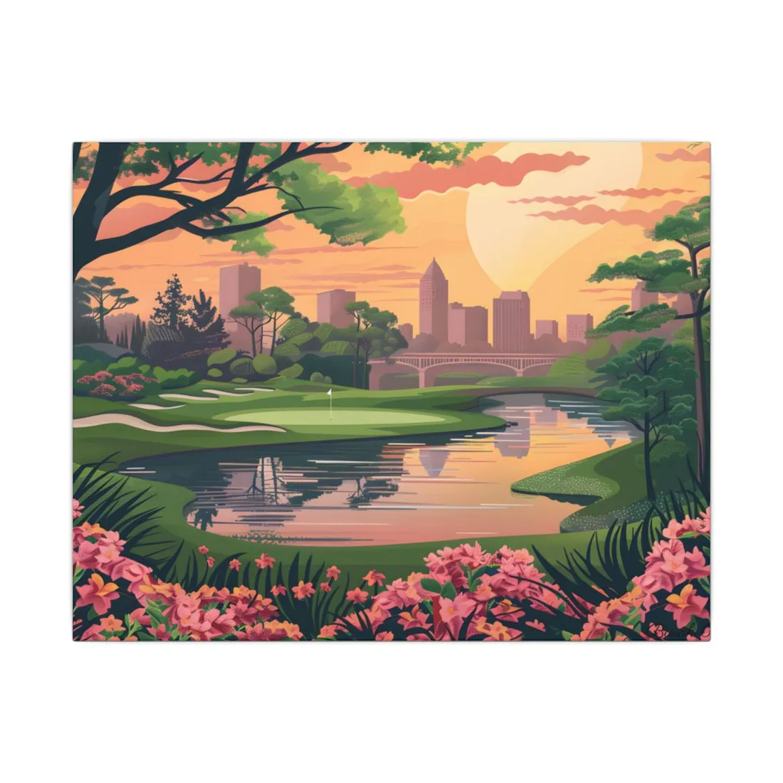 Retro Golf: Vintage Illustration of Augusta National's Amen Corner - Canvas