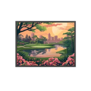 Sunset Golf Course Skyline Framed Poster