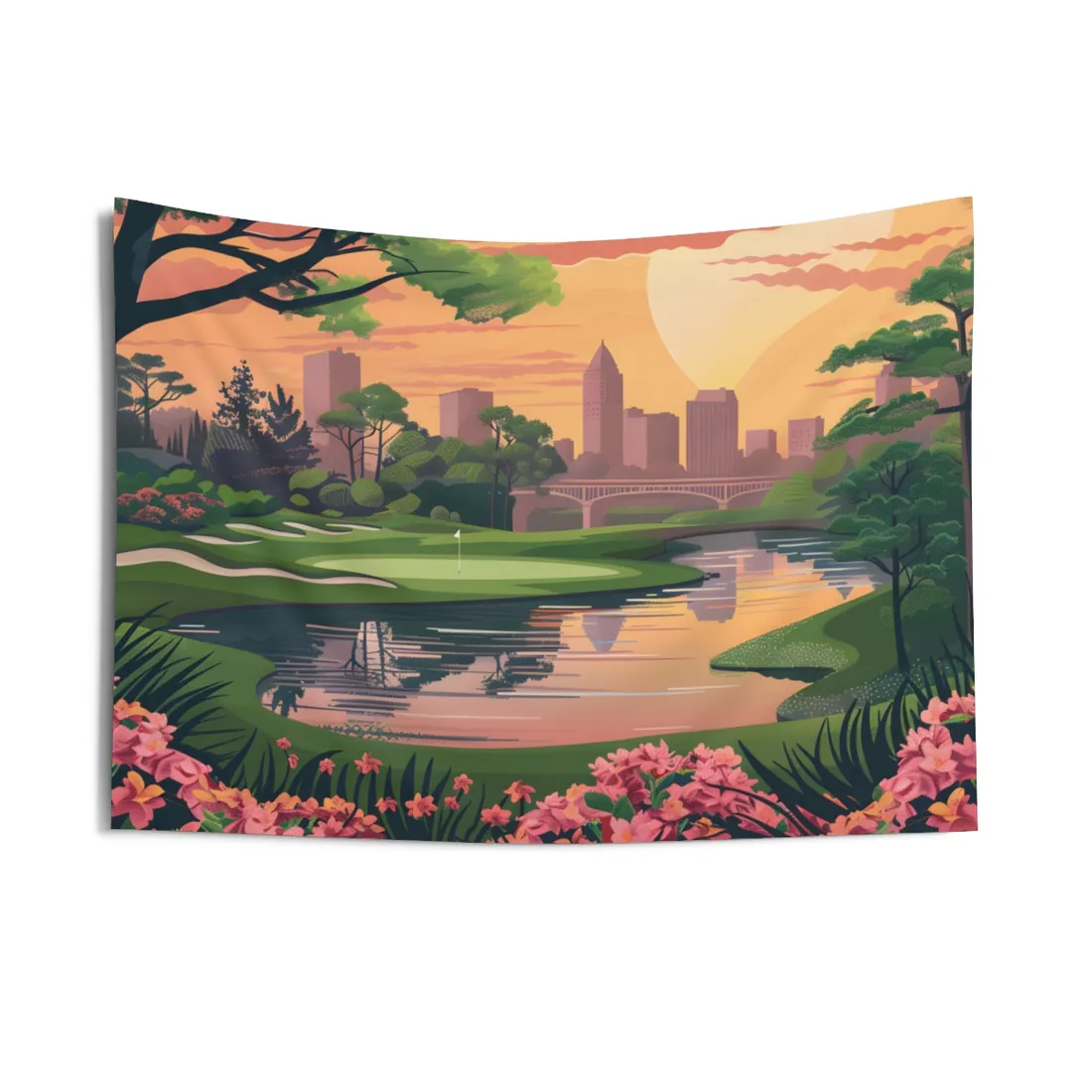 Retro Golf: Vintage Illustration of Augusta National's Amen Corner - Wall Tapestry