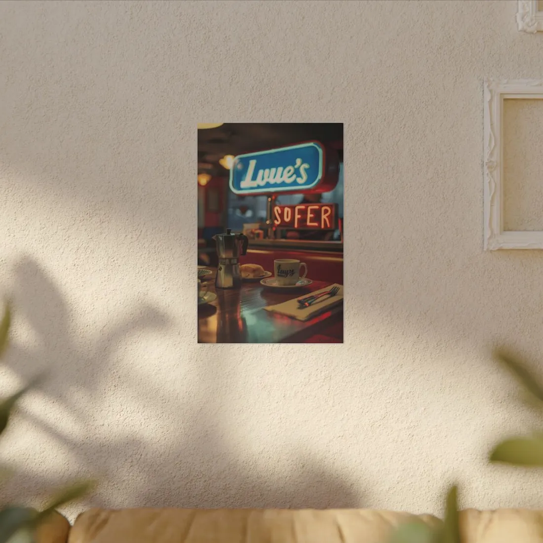 Retro Kitchen Diner Scene: Cozy Coffee Moment - Canvas