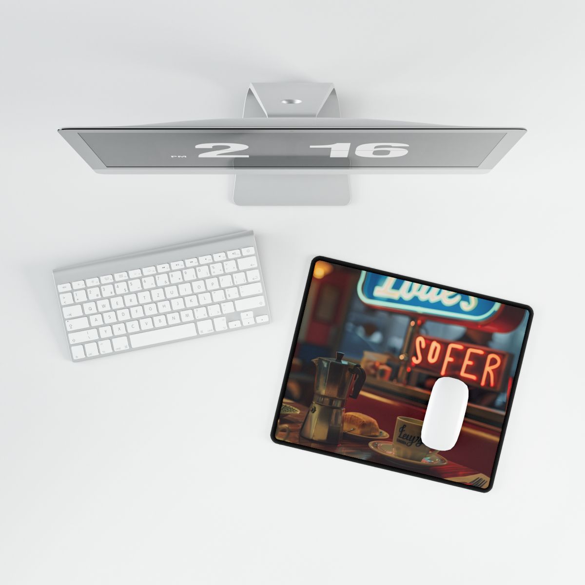Retro Kitchen Diner Scene: Cozy Coffee Moment - Desk Mat