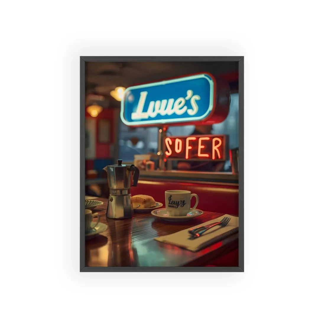 Retro Kitchen Diner Scene: Cozy Coffee Moment - Framed Poster