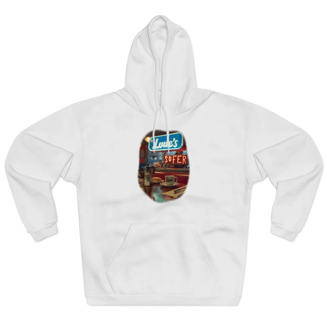 Retro Kitchen Diner Scene: Cozy Coffee Moment - Hoodie (White)