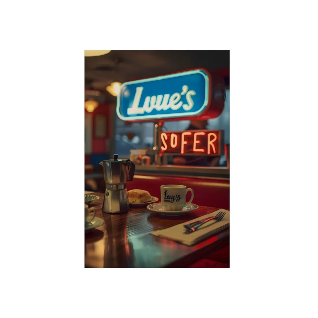 Retro Kitchen Diner Scene: Cozy Coffee Moment - Metal Poster