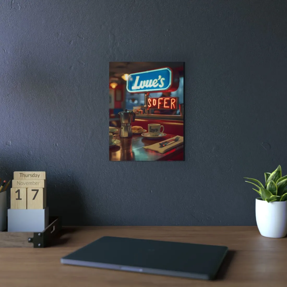 Retro Kitchen Diner Scene: Cozy Coffee Moment - Metal Poster