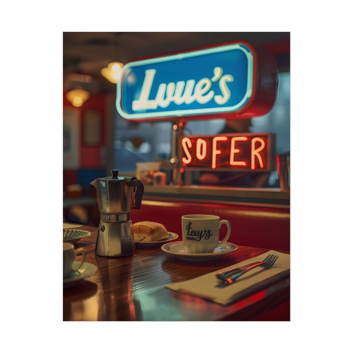 Retro Kitchen Diner Scene: Cozy Coffee Moment - Poster