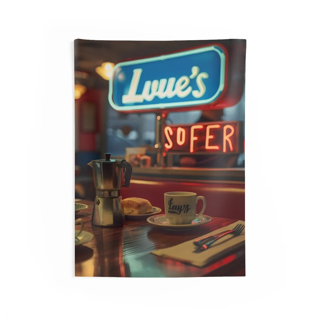 Retro Kitchen Diner Scene: Cozy Coffee Moment - Wall Tapestry