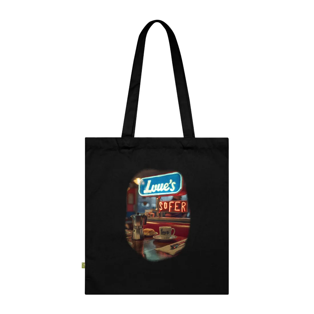 Retro Kitchen Diner Scene: Cozy Coffee Moment - Tote Bag (Black)