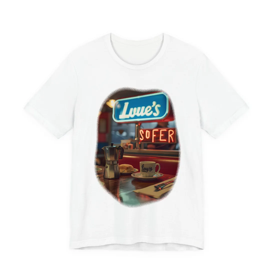 Retro Kitchen Diner Scene: Cozy Coffee Moment - T-Shirt (White)