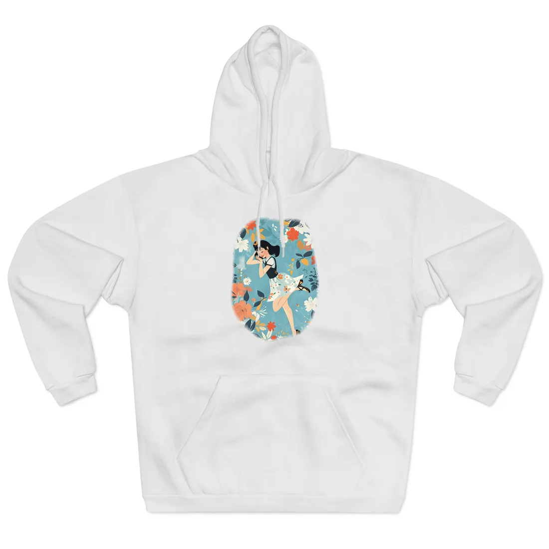 Retro Pin-Up Girl: Vintage Artwork Print - Hoodie (White)
