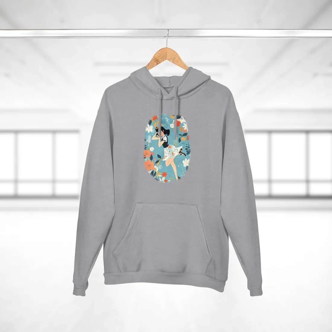 Retro Pin-Up Girl: Vintage Artwork Print - Hoodie (Heather Grey)