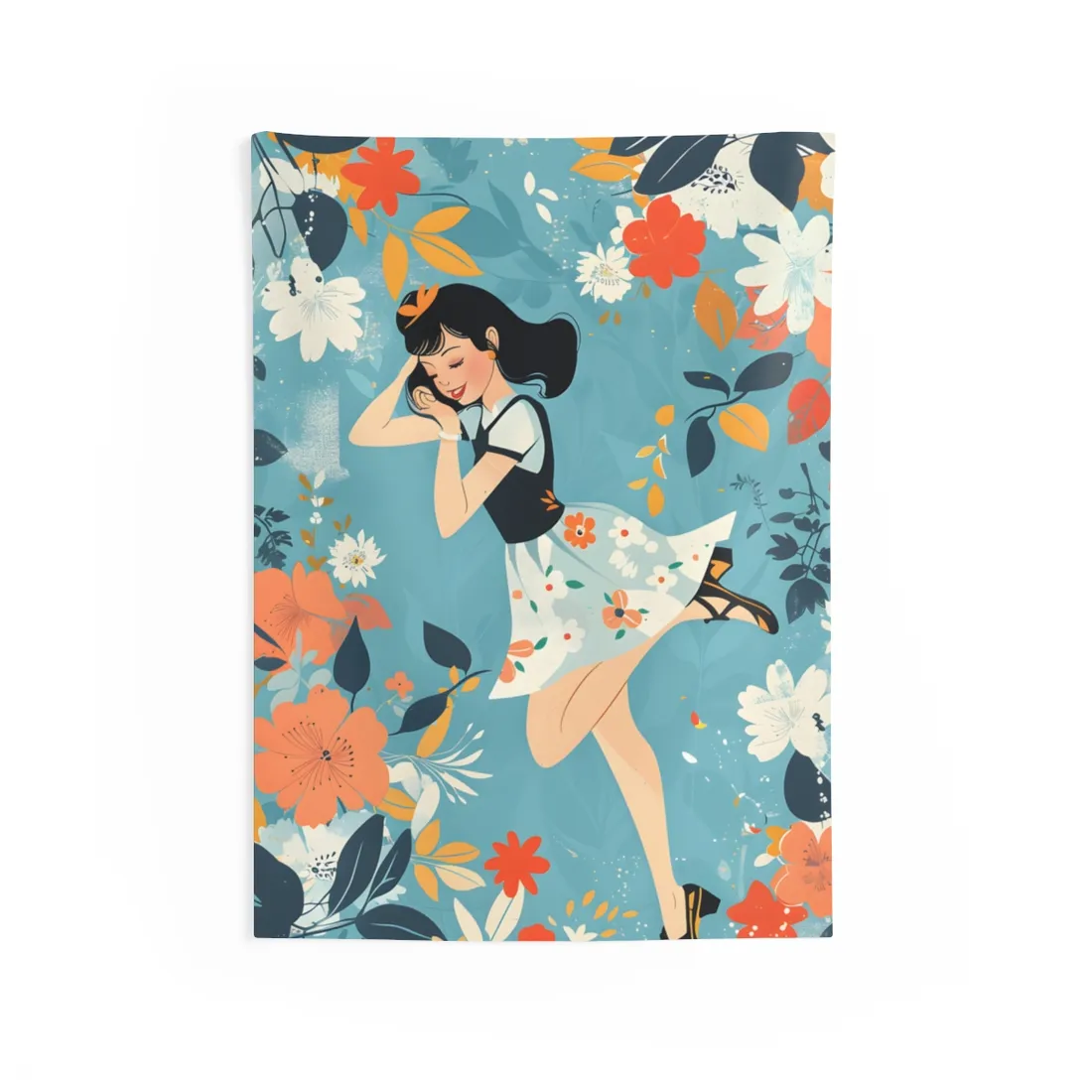 Retro Pin-Up Girl: Vintage Artwork Print - Wall Tapestry