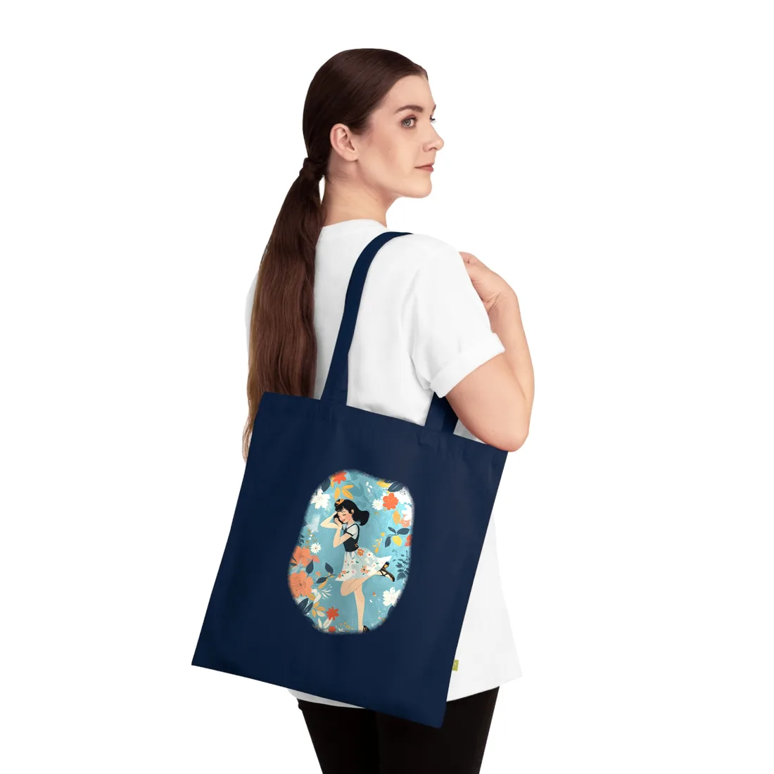 Retro Pin-Up Girl: Vintage Artwork Print - Tote Bag (French Navy)