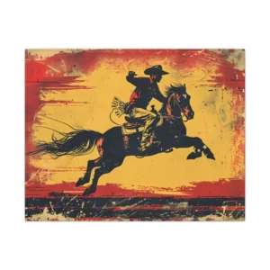 Cowboy Riding Galloping Horse Canvas Print