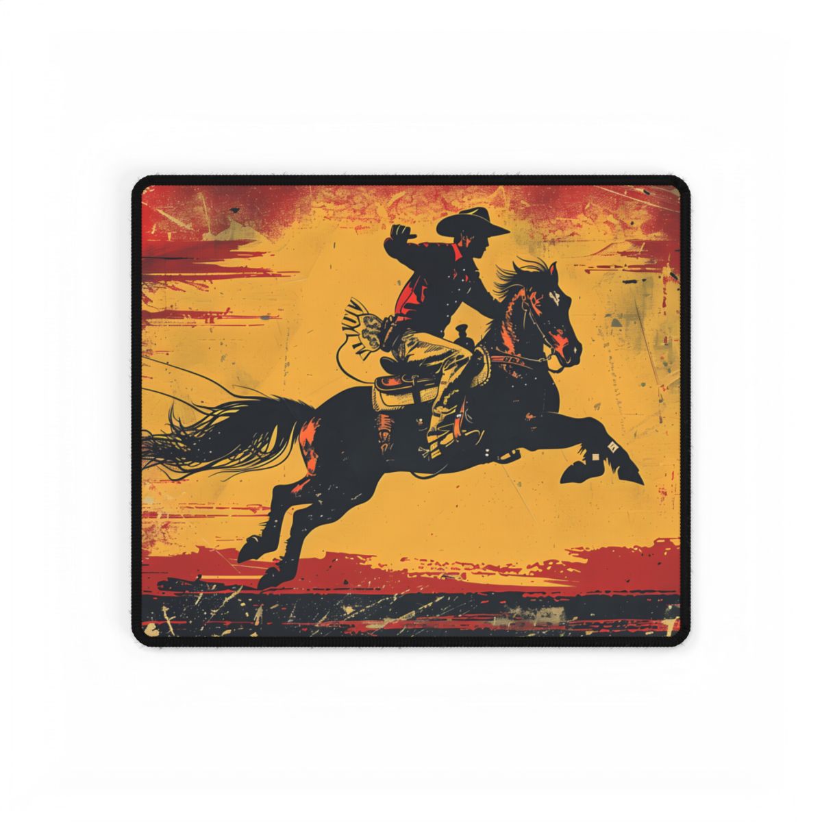 Retro Rodeo Action: Cowboy Riding Bucking Bronc - Desk Mat