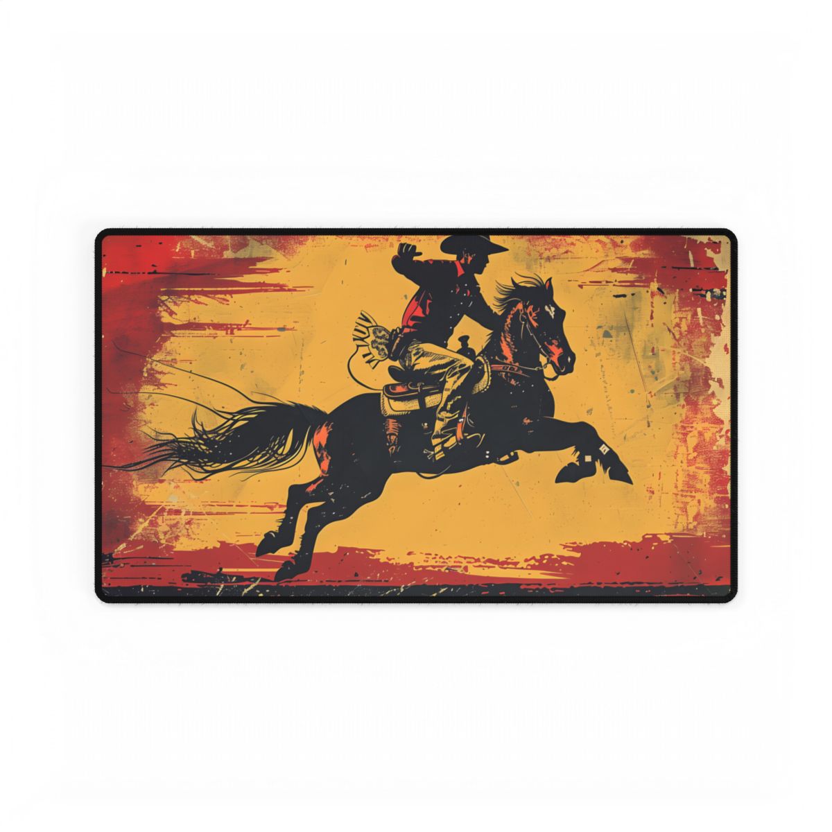 Retro Rodeo Action: Cowboy Riding Bucking Bronc - Desk Mat