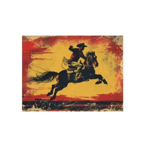 Cowboy Riding Galloping Horse Metal Poster