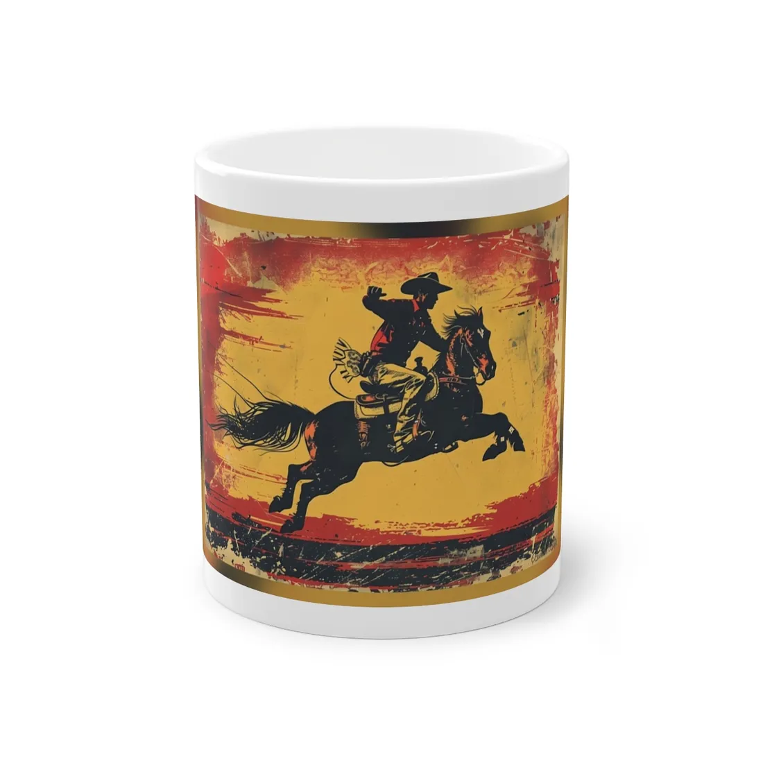 Retro Rodeo Action: Cowboy Riding Bucking Bronc - Mug