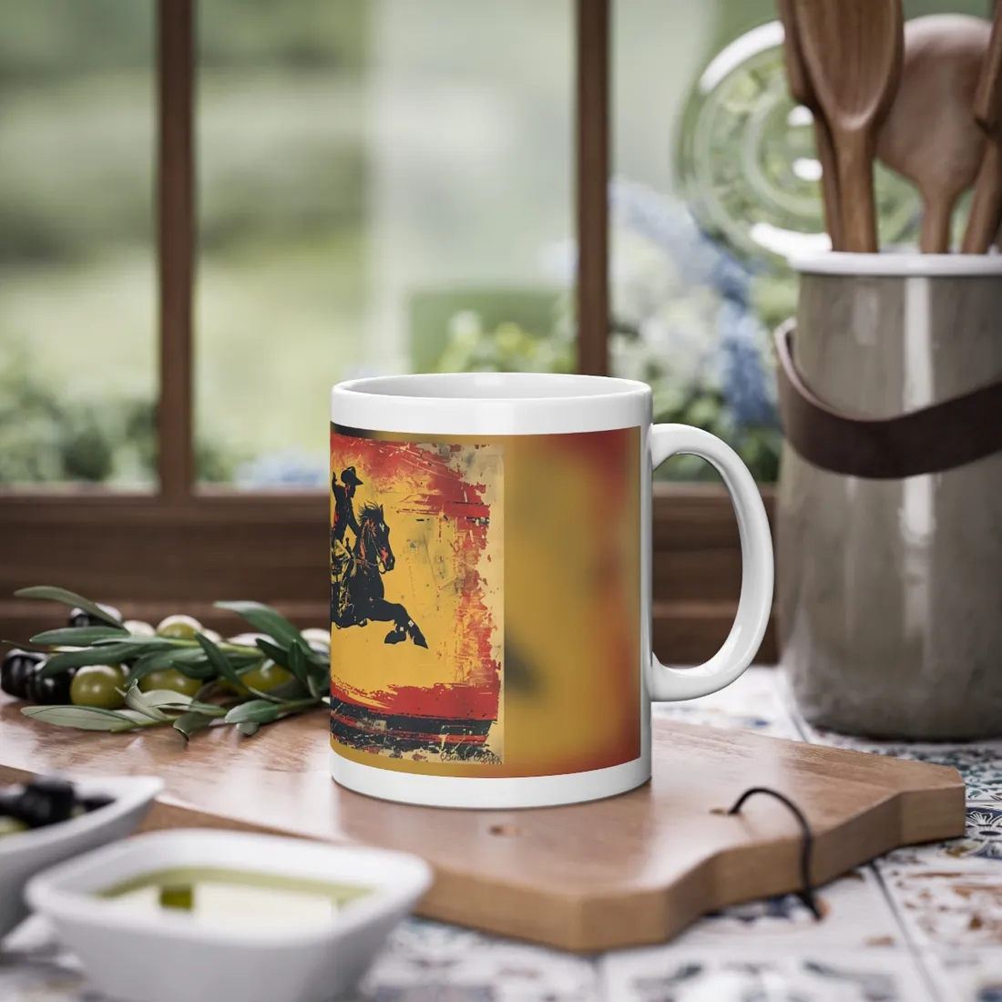 Retro Rodeo Action: Cowboy Riding Bucking Bronc - Mug
