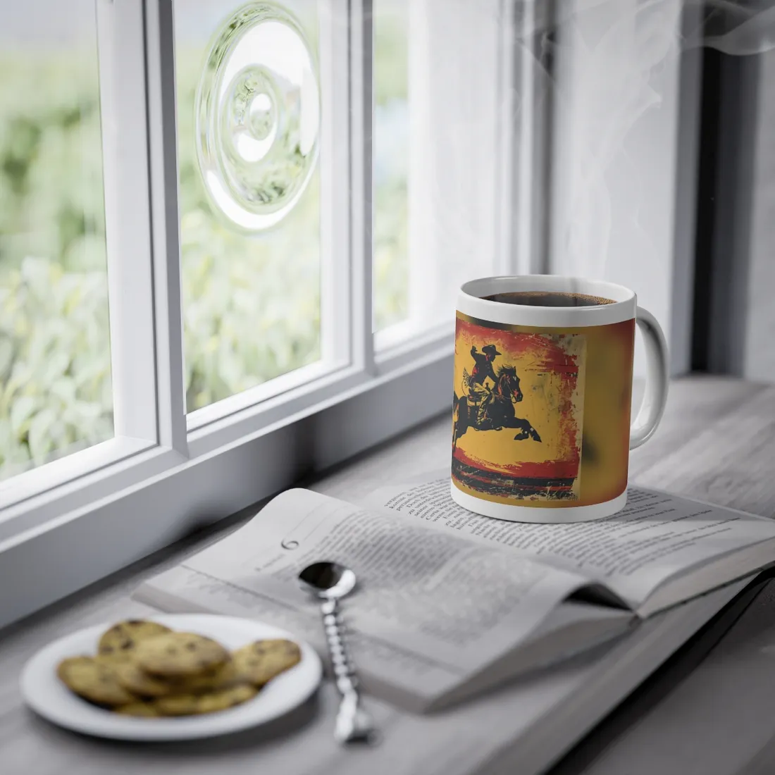 Retro Rodeo Action: Cowboy Riding Bucking Bronc - Mug