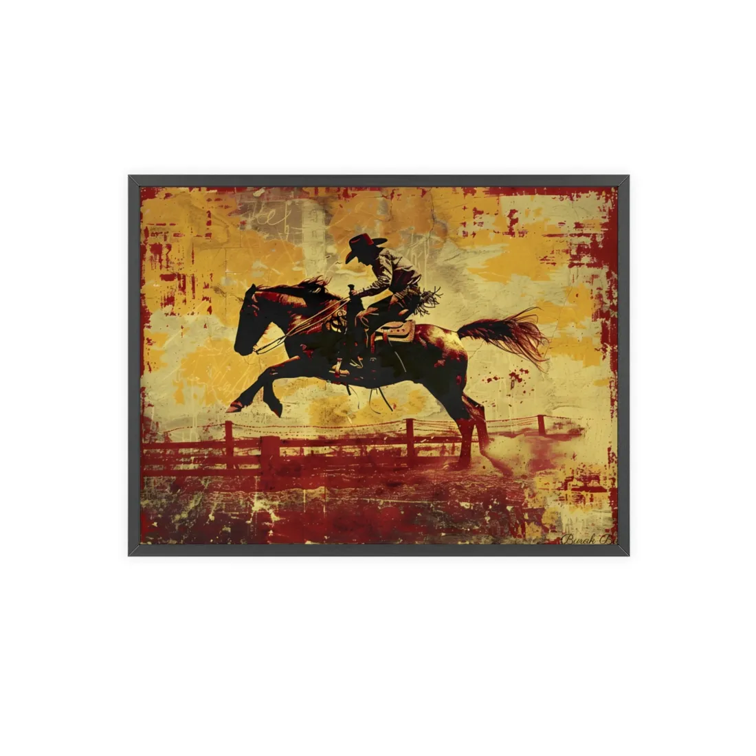 Retro Rodeo Cowboy: Bucking Bronc Action Art - Framed Poster