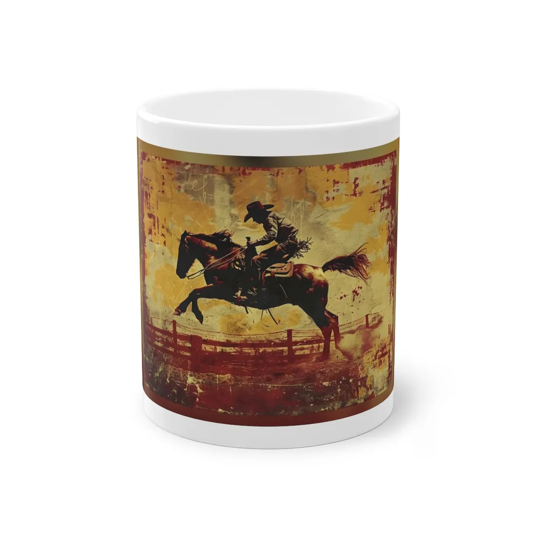 Retro Rodeo Cowboy: Bucking Bronc Action Art - Mug