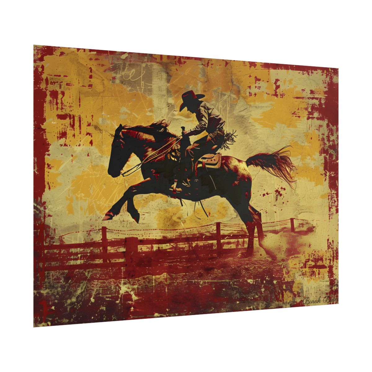 Retro Rodeo Cowboy: Bucking Bronc Action Art - Poster