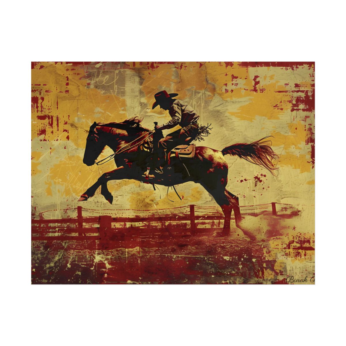 Retro Rodeo Cowboy: Bucking Bronc Action Art - Poster