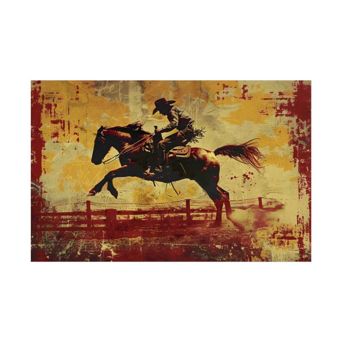 Retro Rodeo Cowboy: Bucking Bronc Action Art - Poster