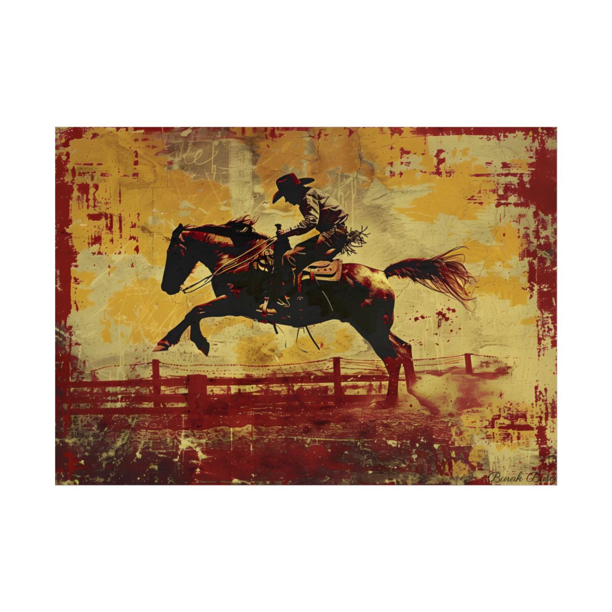 Retro Rodeo Cowboy: Bucking Bronc Action Art - Poster