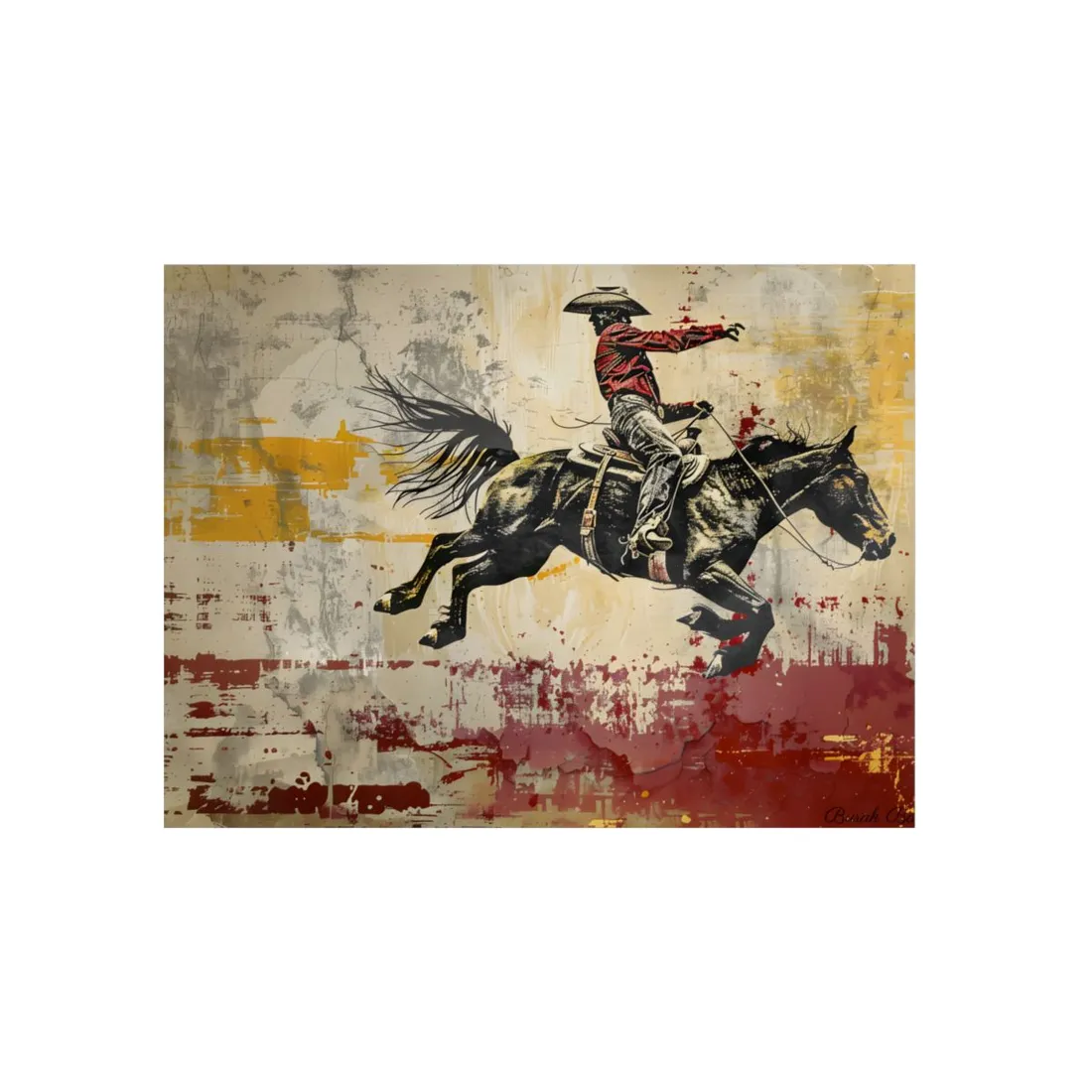 Retro Rodeo Cowboy: Dynamic Bronc Ride - Metal Poster