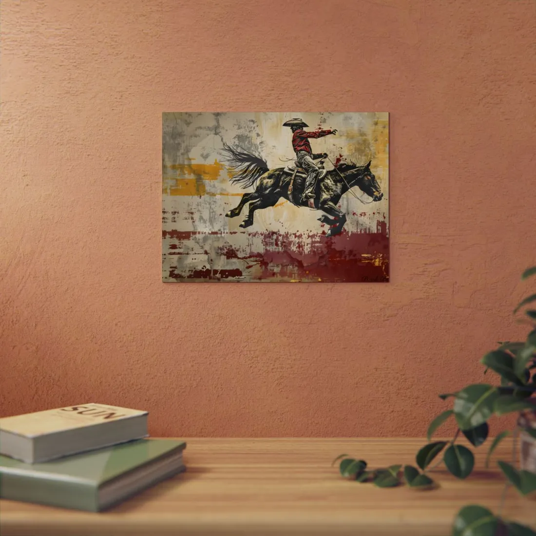 Retro Rodeo Cowboy: Dynamic Bronc Ride - Metal Poster